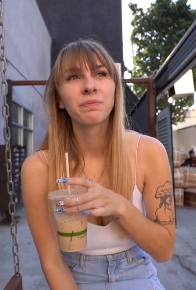 TripForFuck – Angel Young 1 – Her natural big boobs are in full view on the street